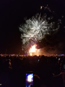 Fire works over the man